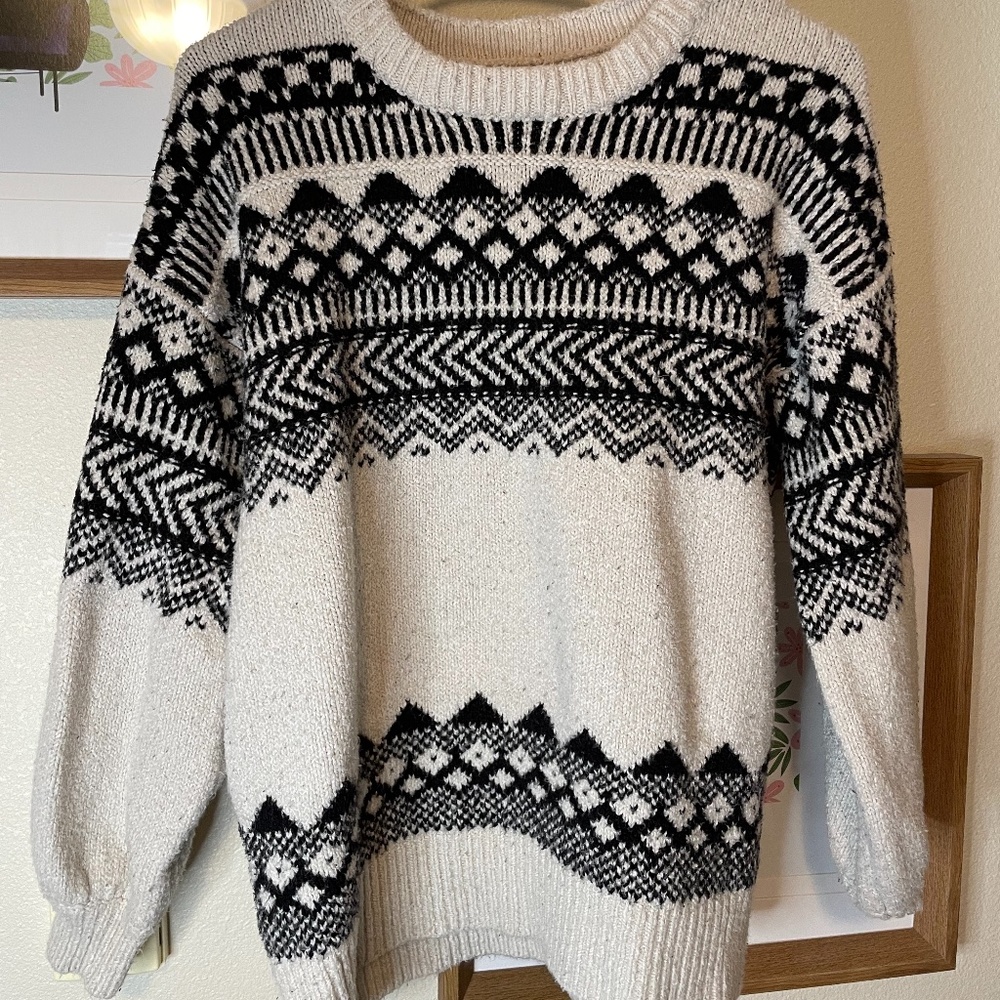 White and black sweater